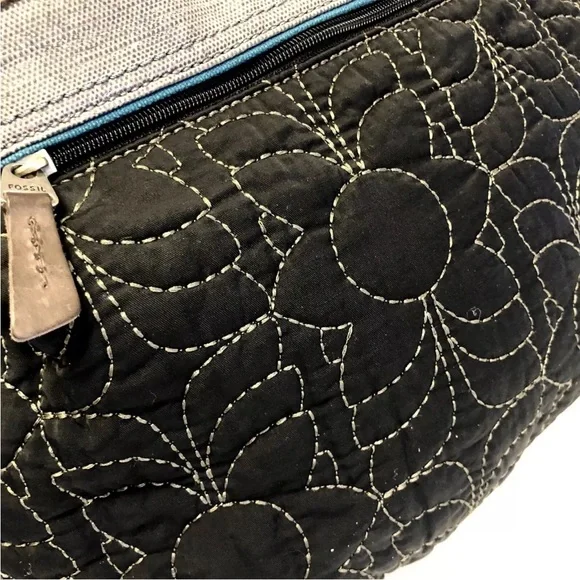 Fossil Key-Per bag Black QUILTED Coated Leather Large - Picture 2 of 11